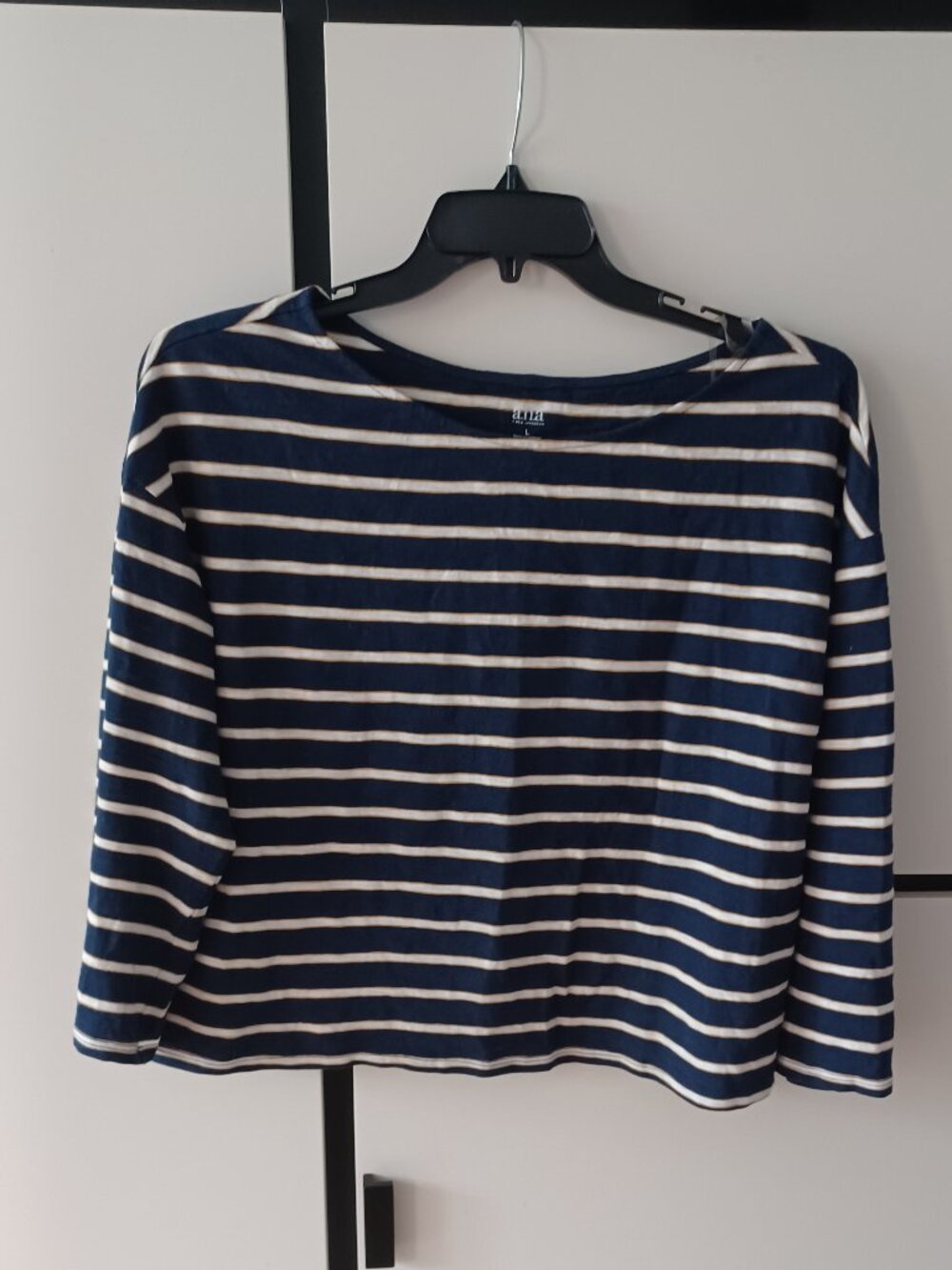 a.n.a. a new approach cotton short striped navy top, size L
